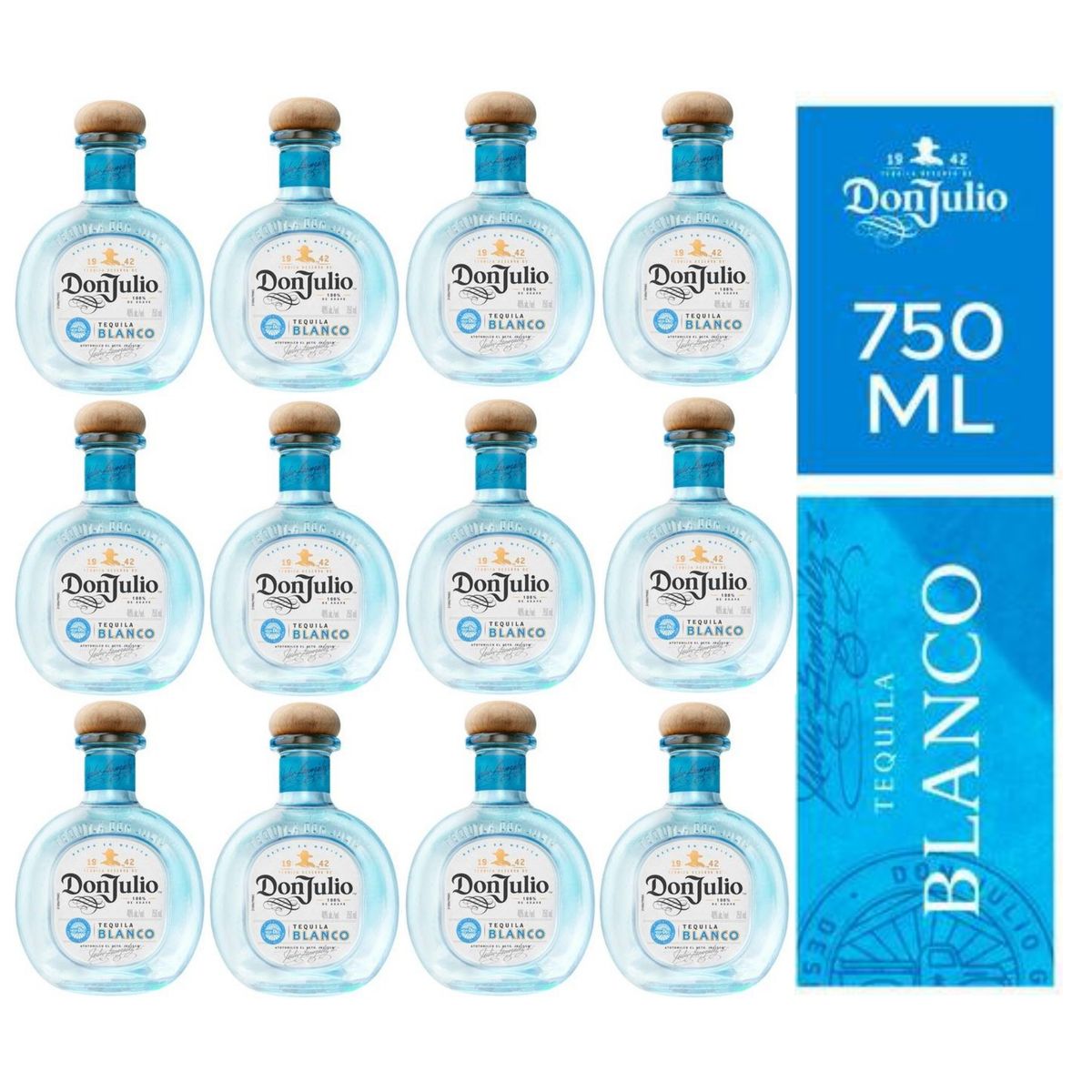 DON JULIO - TEQUILA BLANCO BOTELLA 750ML - 12 UND