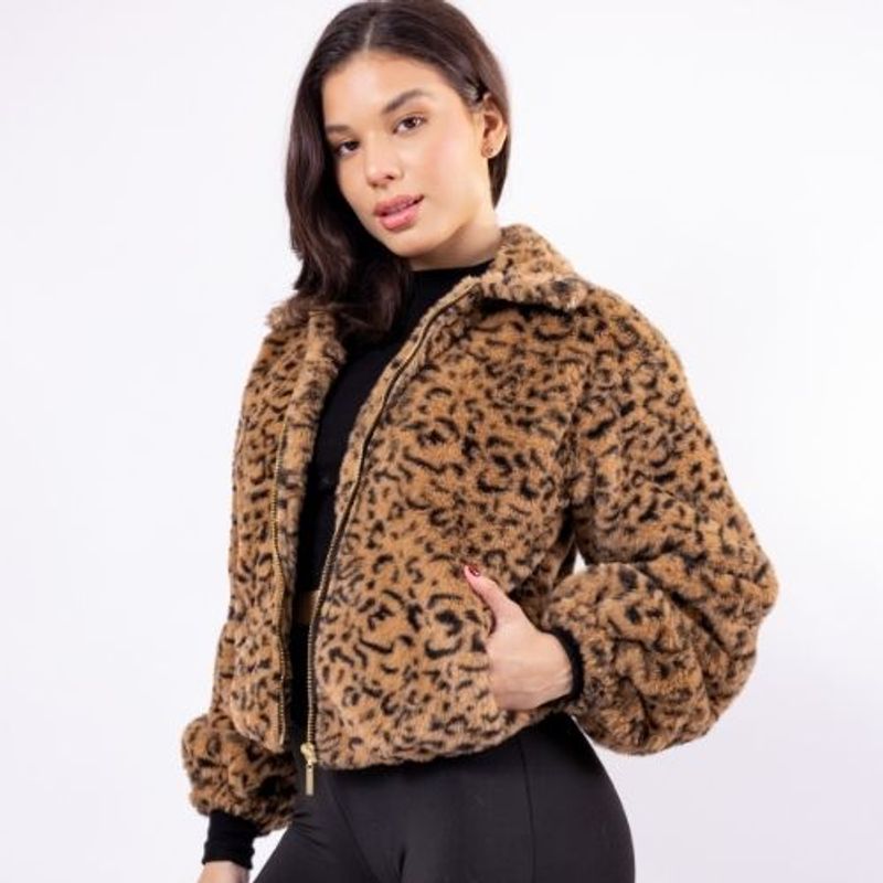 ANTAR - CASACA PIEL LEOPARDO MANGA LARGA