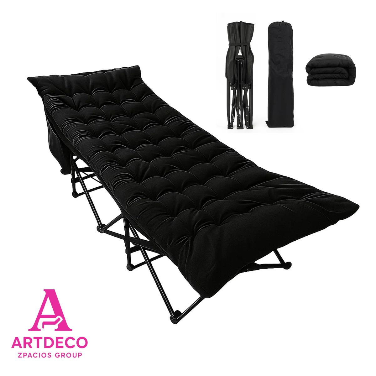 GENERICO - Cama Plegable Portátil con Colchón negro bolsa y Antifaz Interior y Exterior