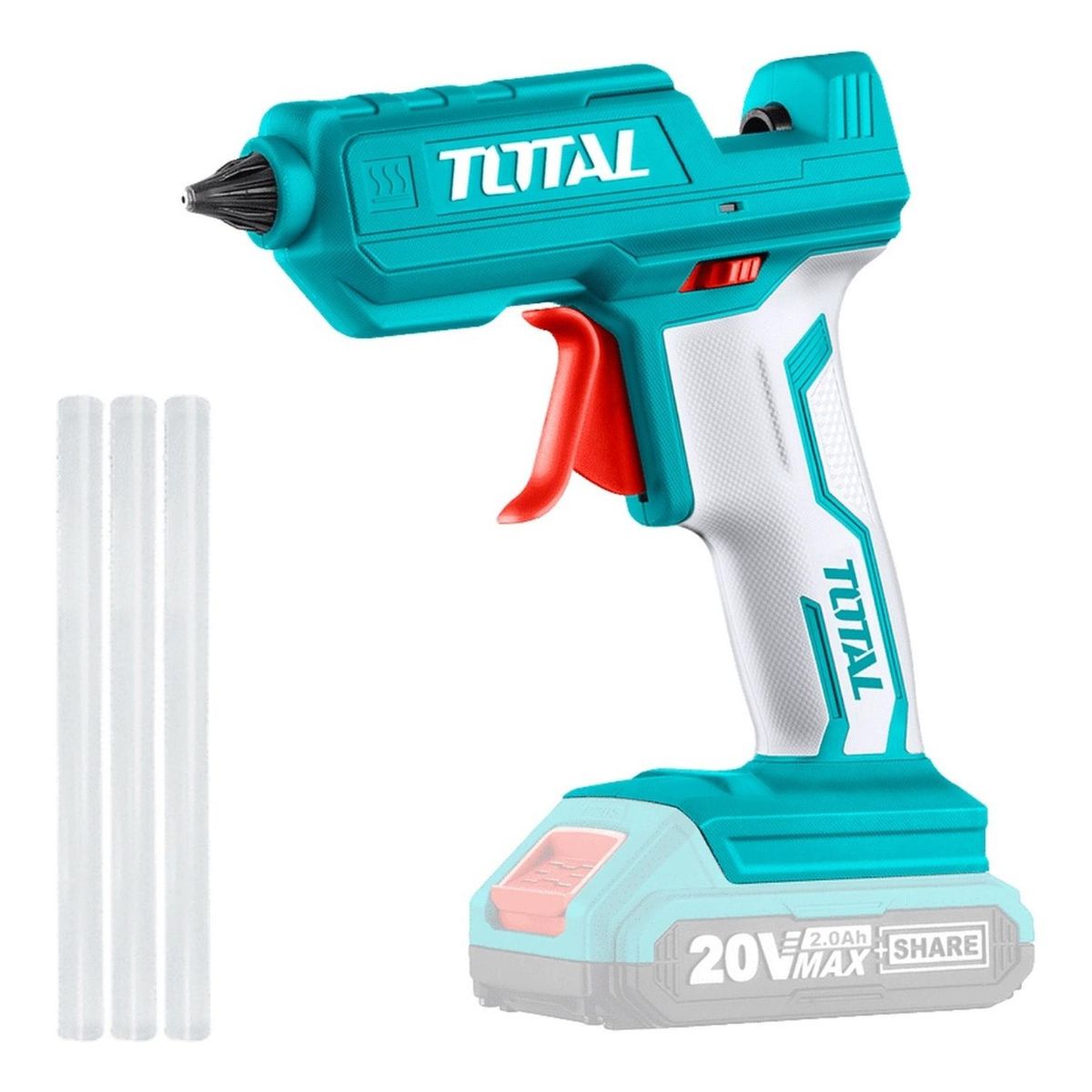 TOTAL - PISTOLA DE SILICONA CALIENTE 20V INALÁMBRICA TOTAL