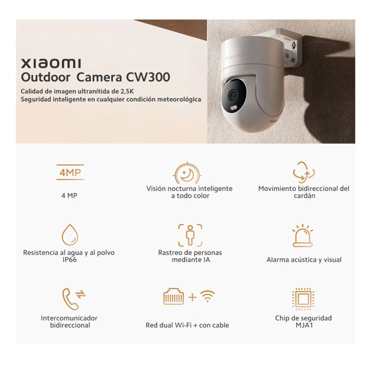 XIAOMI - Xiaomi Smart Camara Exterior CW300 4MP IP66 Sonido Detección IA