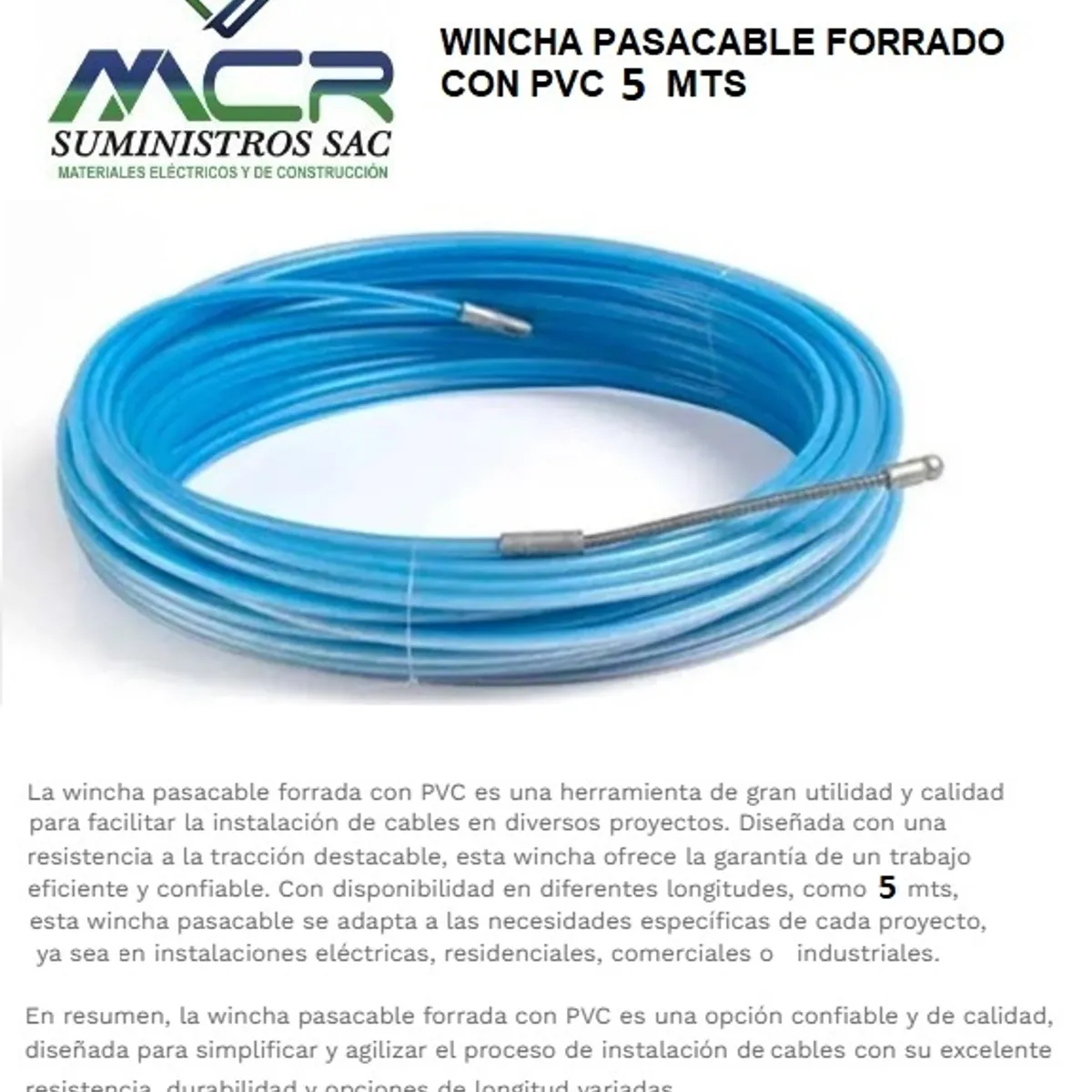 GENERICO - wincha pasacable forrada con PVC de 5mts azul