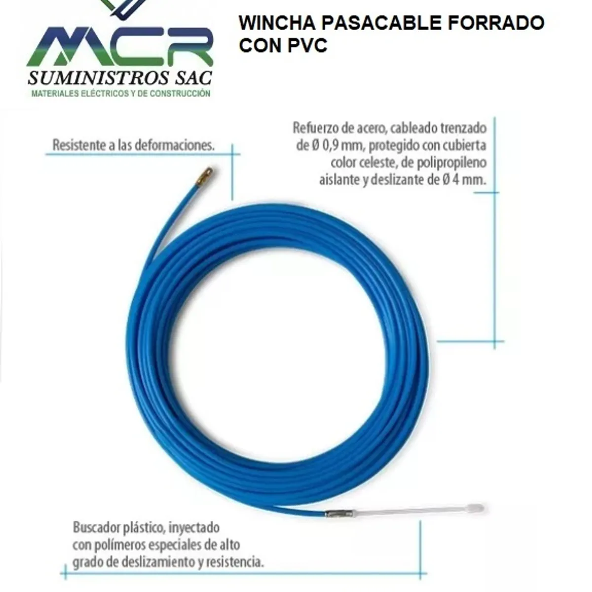 GENERICO - wincha pasacable forrada con PVC de 5mts azul