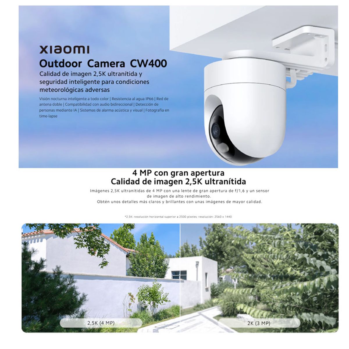 XIAOMI - Xiaomi Smart Camara Exterior CW400 4MP IP66 Sonido Detección IA