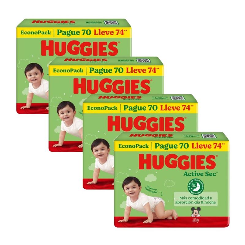 HUGGIES - PACK DE 4 PAÑALES HUGGIES ACTIVE SEC BIGPACK TALLA G X74