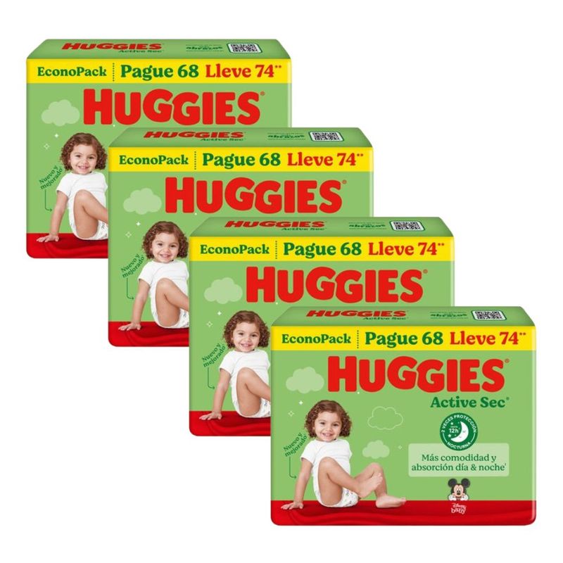 HUGGIES - PACK DE 4 PAÑALES HUGGIES ACTIVE SEC BIGPACK TALLA XG X74