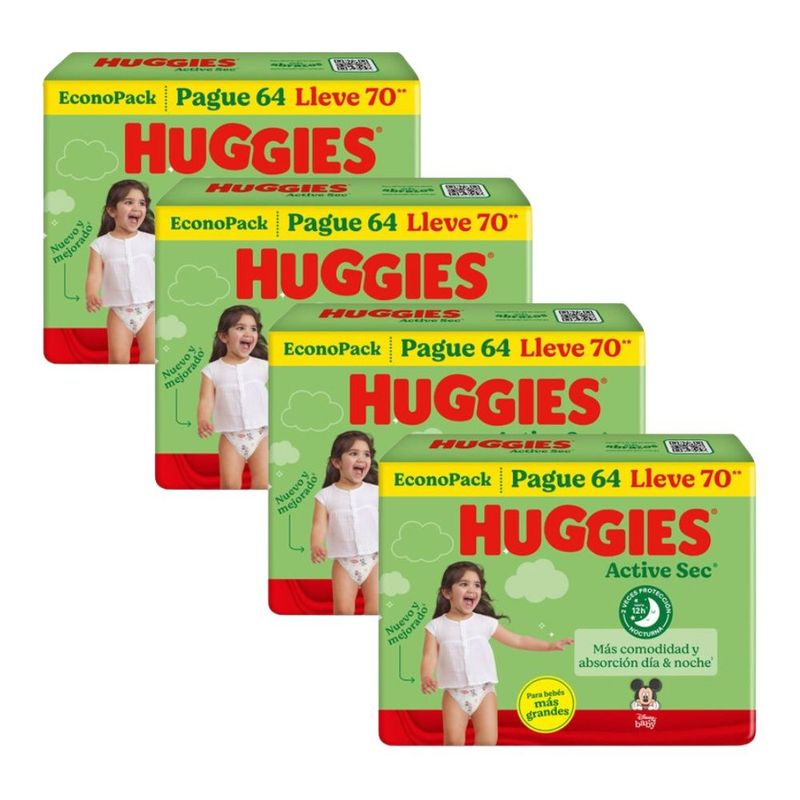 HUGGIES - PACK DE 4 PAÑALES HUGGIES ACTIVE SEC BIGPACK TALLA XXXL X70