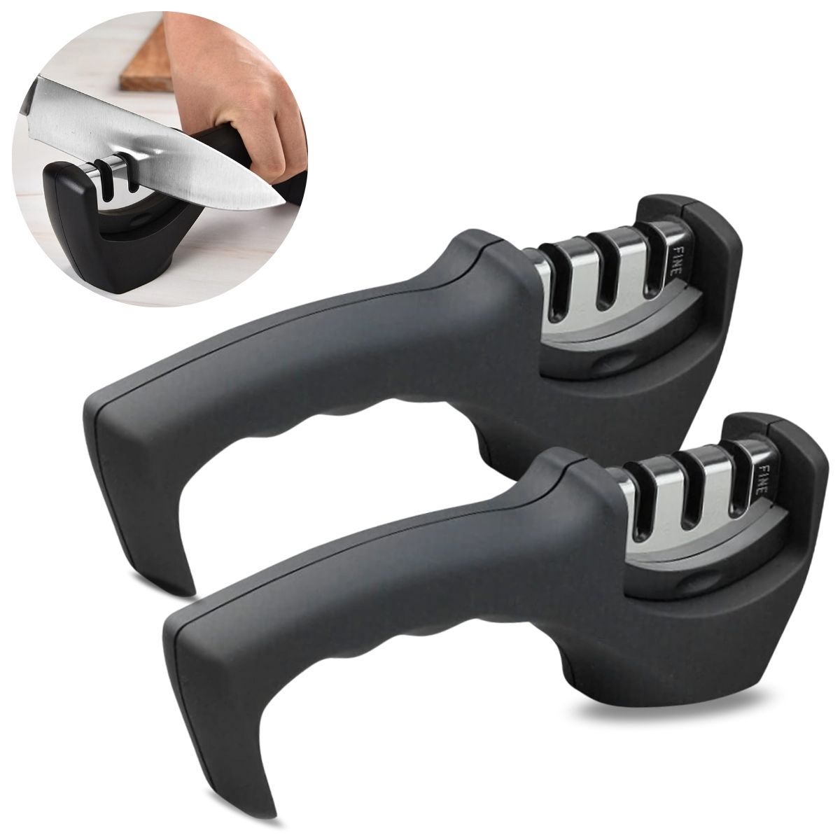 ELMEJORPRECIO - Pack De 2 Afiladores Para Cuchillos Con Mango Ergonómico Negro