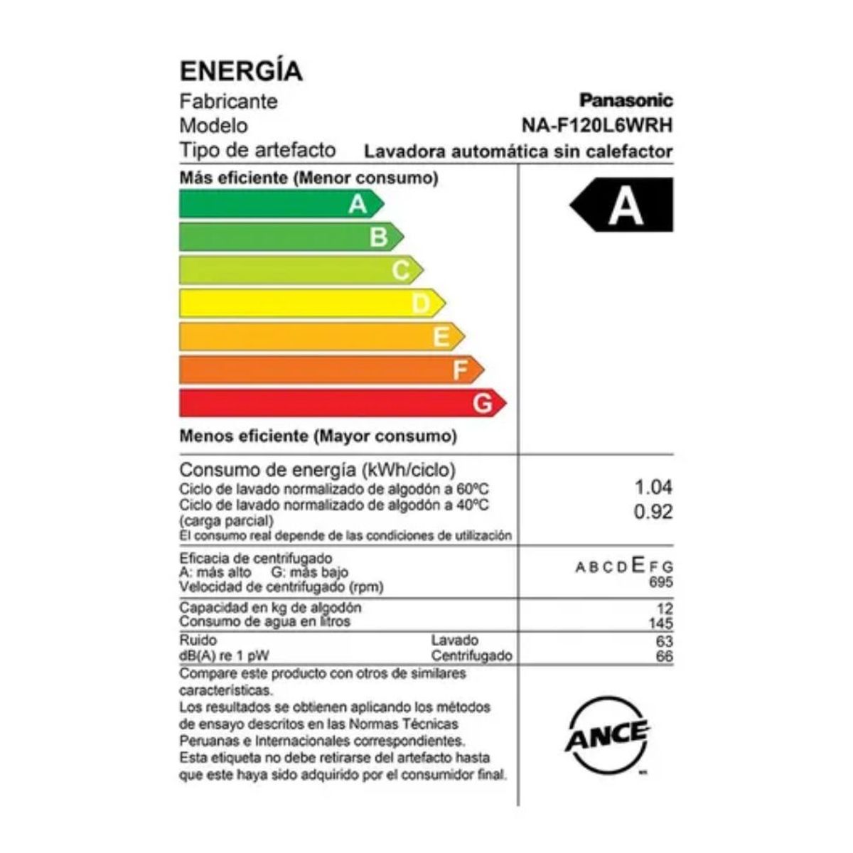 PANASONIC - Lavadora Panasonic NA-F120L6WRH Automática Carga Superior 12 Kg Blanco