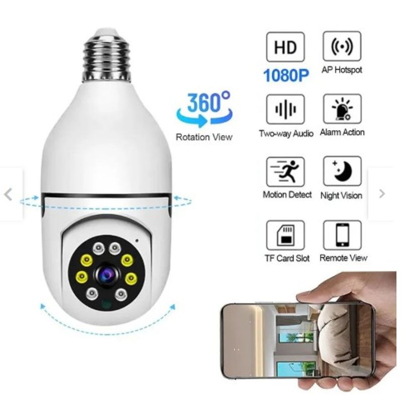 GENERICO - Foco camara espia de seguridad videovigilancia Hd 360° Wifi altavoz en vivo