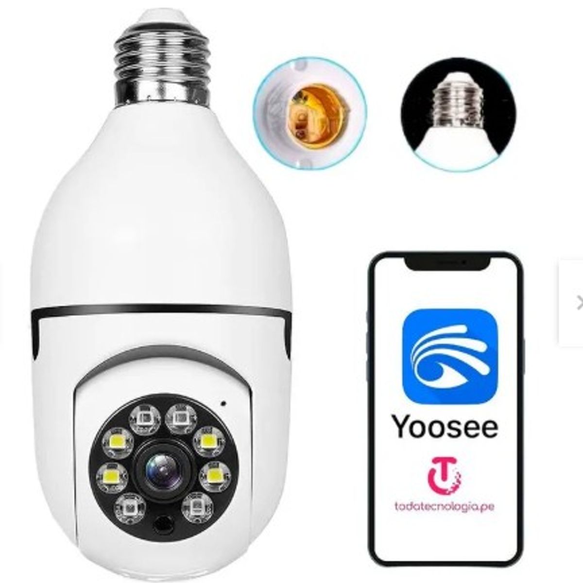 GENERICO - Foco camara espia de seguridad videovigilancia Hd 360° Wifi altavoz en vivo