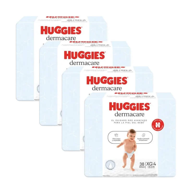 HUGGIES - PACK DE 4 PAÑALES HUGGIES DERMACARE TALLA XG X38