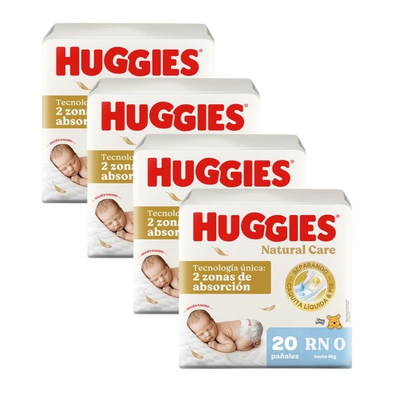 HUGGIES - PACK DE 4 Pañales Huggies Natural Care Talla RN 20 unid
