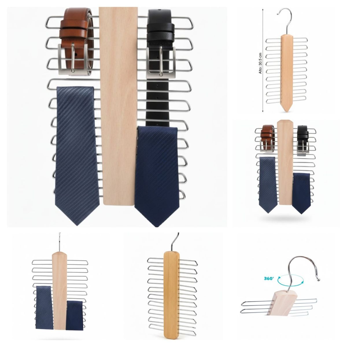 ORANGE - PACK X2 ORGANIZADOR360° DE LUJO CORBATAS Y CORREAS MADERA & ACERO INOX