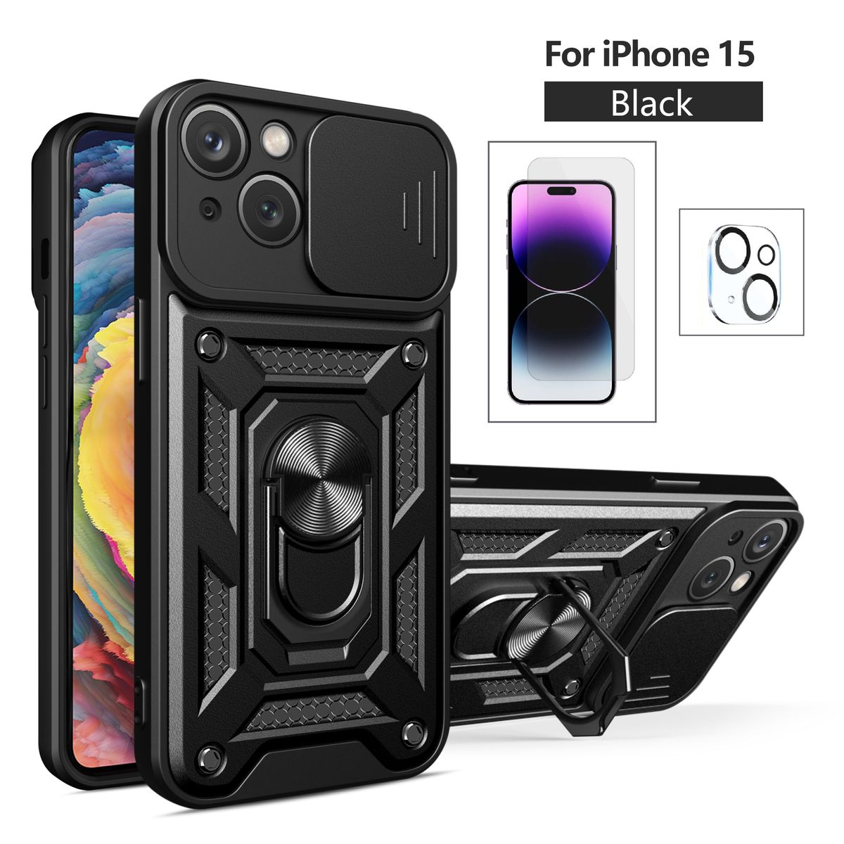 GENERICO - Case funda militar para iphone 15 mica vidrio pantalla, camara