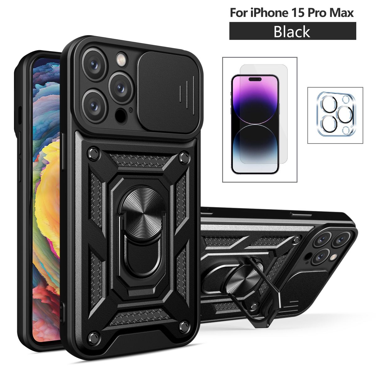 GENERICO - Case funda militar para iphone 15 pro max mica vidrio pantalla, camara