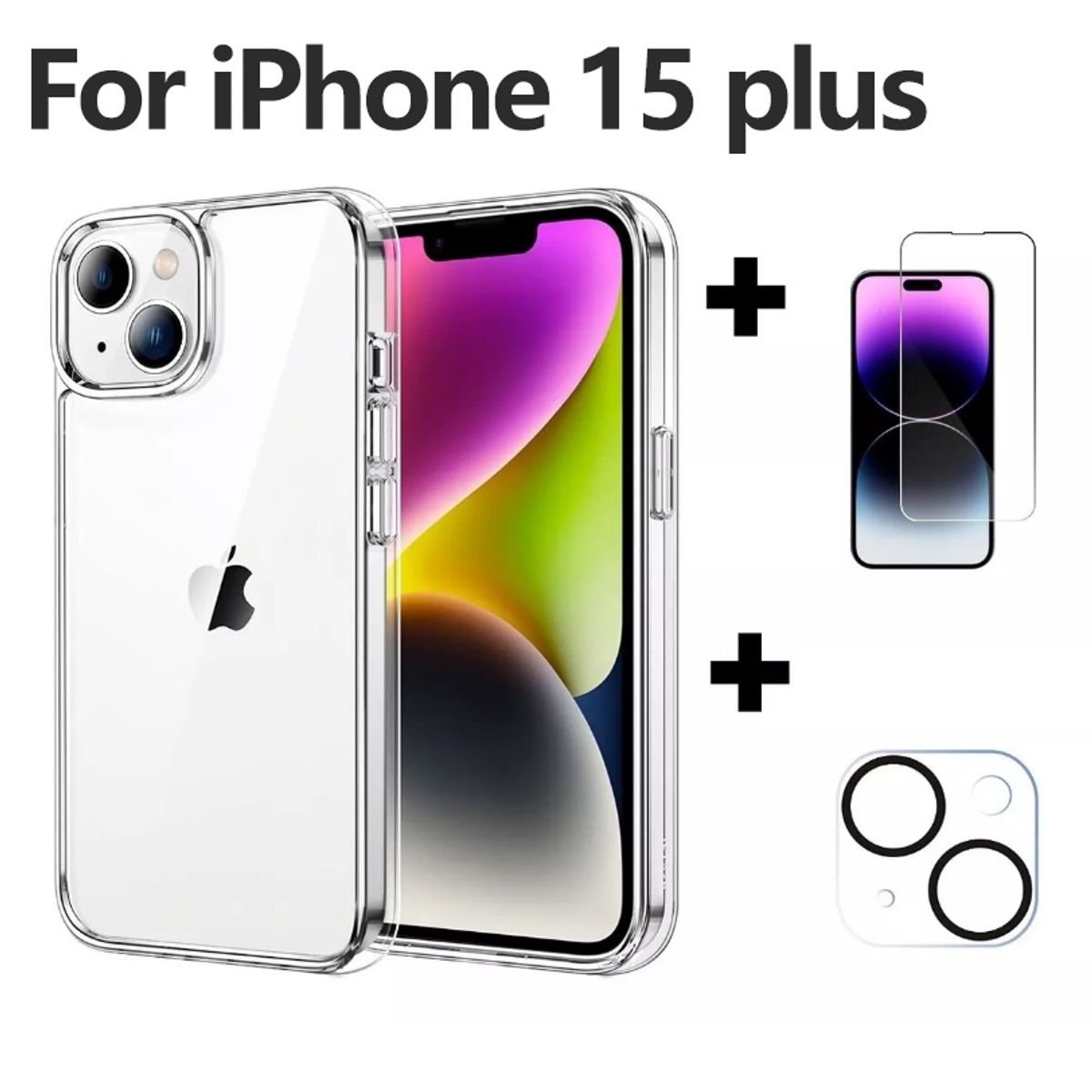 GENERICO - Case funda transparente para iphone 15 plus mica vidrio y camara