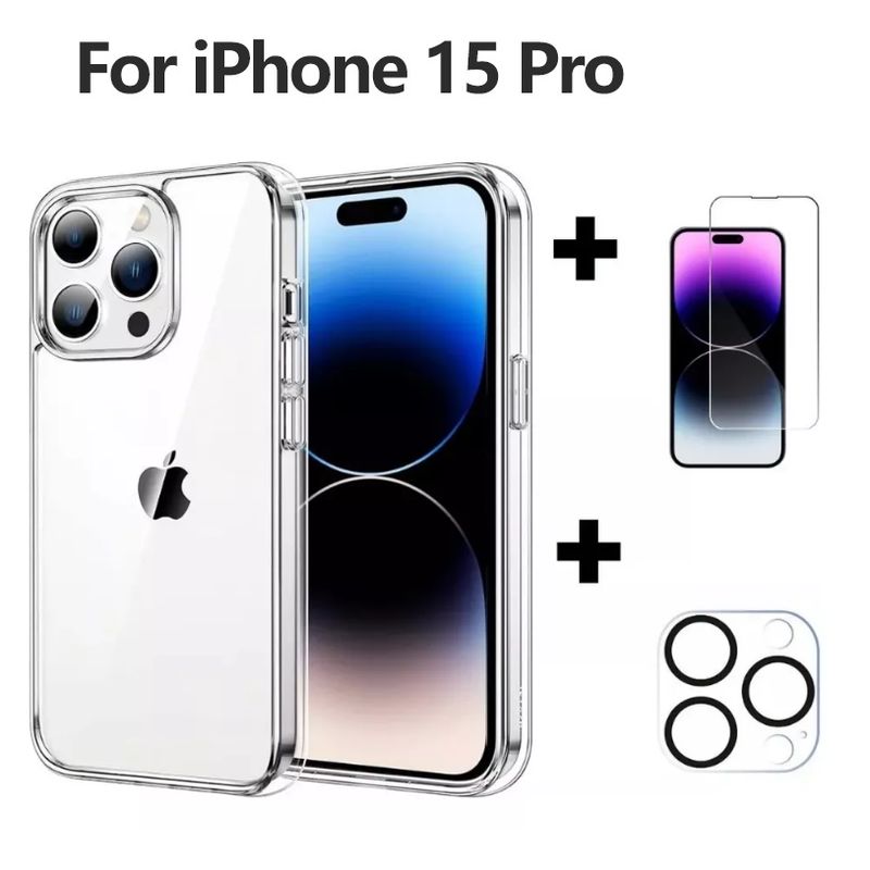 GENERICO - Case funda transparente para iphone 15 pro mica vidrio y camara