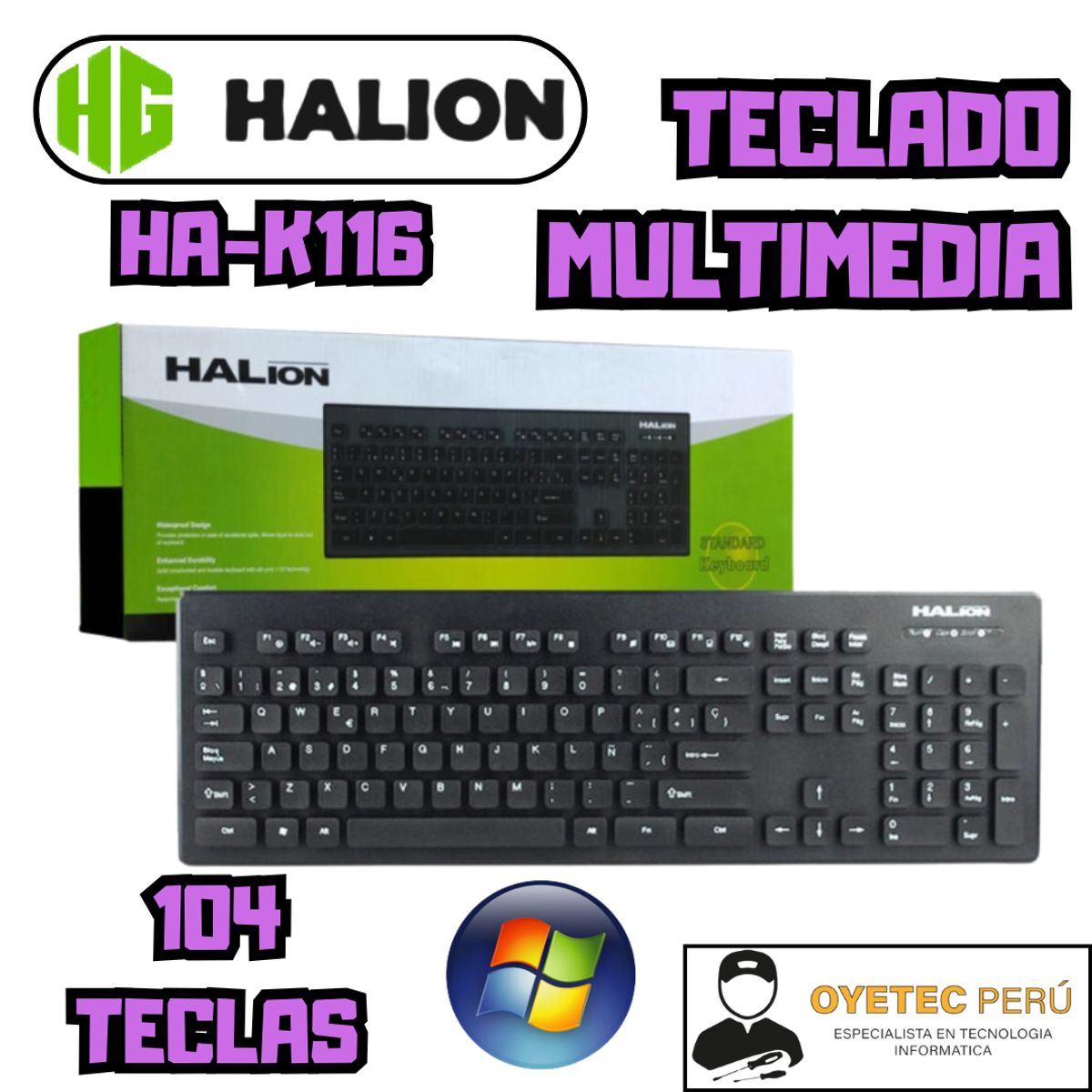 HALION - TECLADO MULTIMEDIA STANDAR DE OFICINA HALION HA-K116 NEGRO
