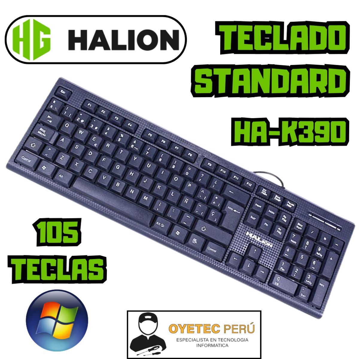 HALION - TECLADO DE OFICINA HALION HA-K390 USB NEGRO