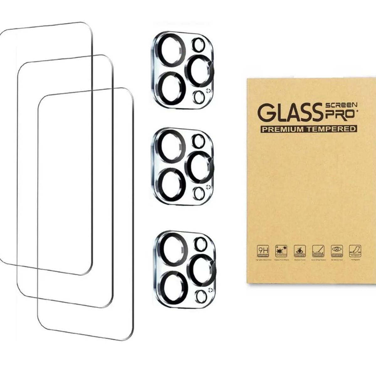 GENERICO - Set De 3 Micas vidrio Pantalla Y 3 Micas Camara Para Iphone 15 Pro