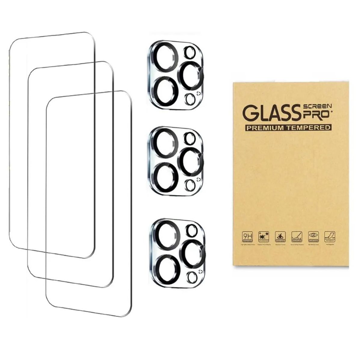 GENERICO - Set De 3 Micas vidrio Pantalla Y 3 Micas Camara Para Iphone 15 Pro