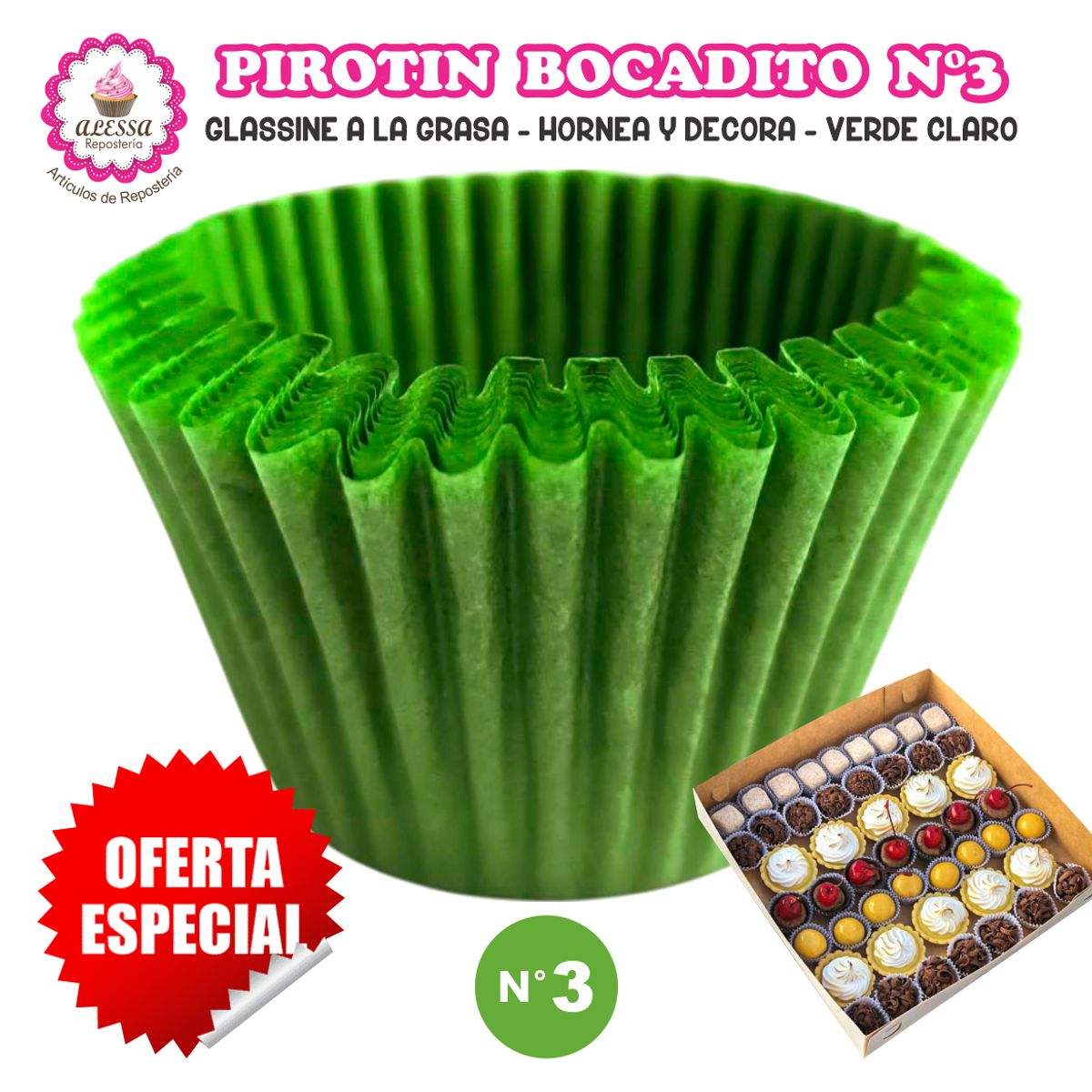 GENERICO - Pirotin Bocadito a la Grasa Horneable Verde Claro N°3 1000 unidades