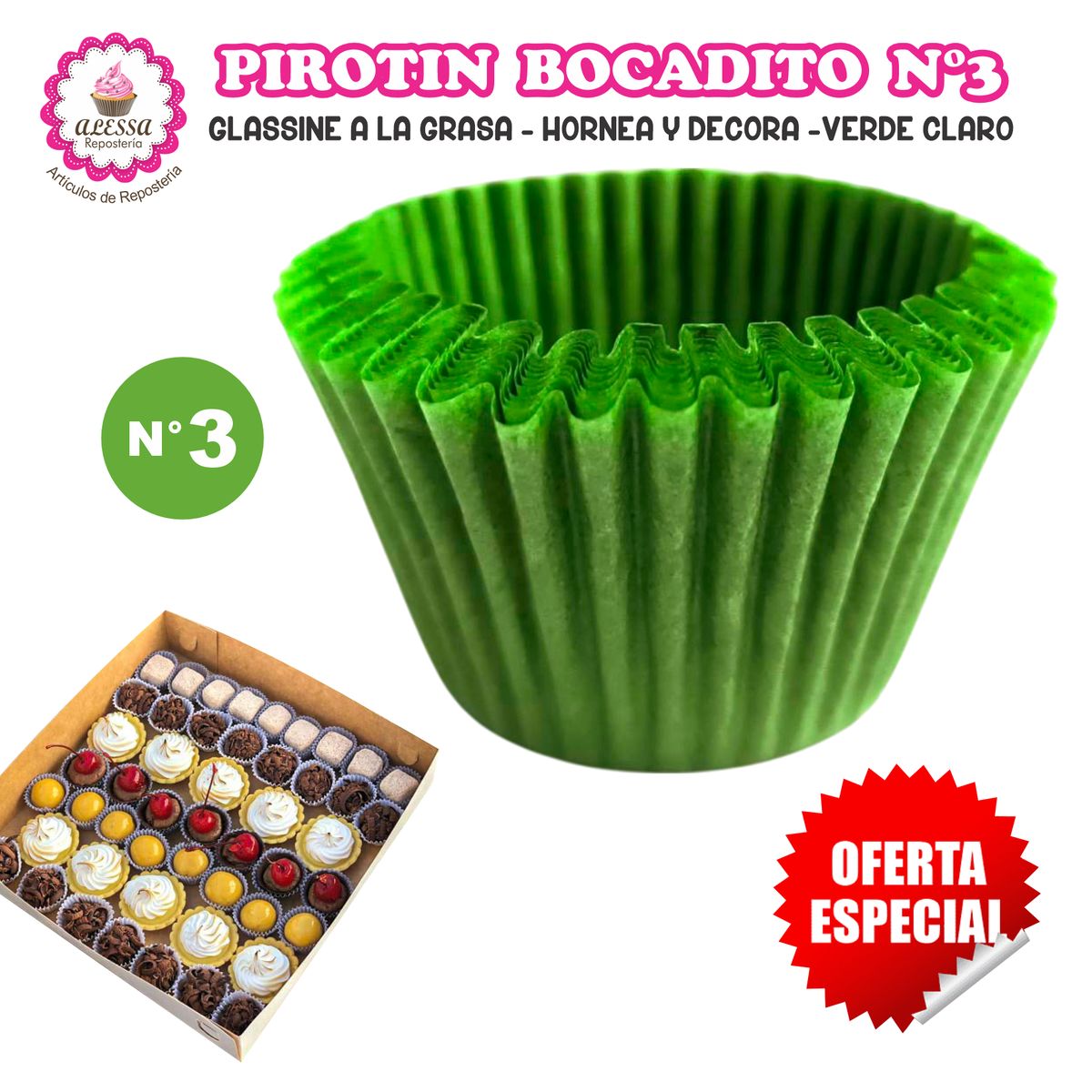GENERICO - Pirotin Bocadito a la Grasa Horneable Verde Claro N°3 1000 unidades