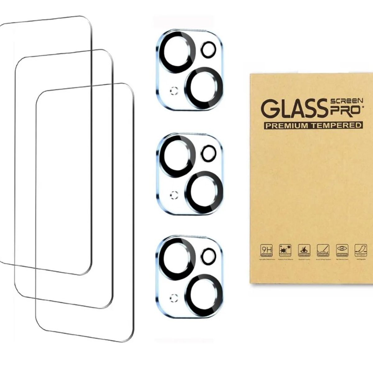 GENERICO - Set De 3 Micas vidrio Pantalla Y 3 Micas Camara Para Iphone 15 Plus