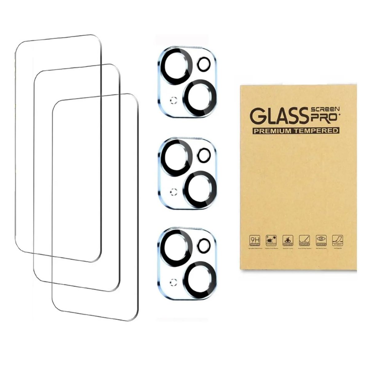 GENERICO - Set De 3 Micas vidrio Pantalla Y 3 Micas Camara Para Iphone 15 Plus