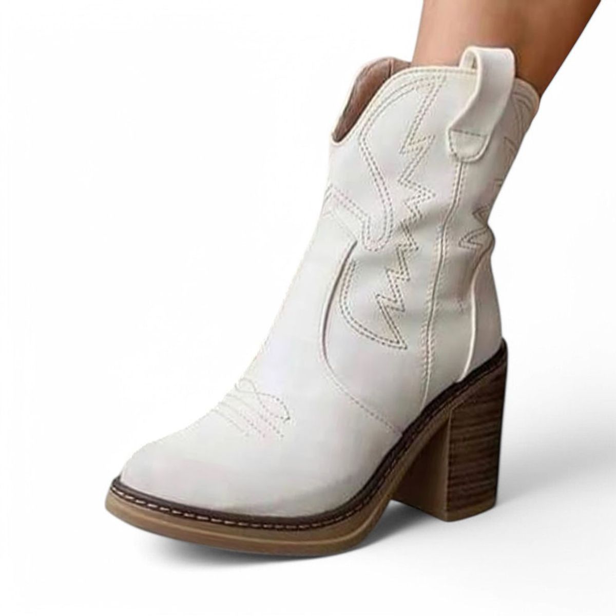 GENERICO - Bota Mujer Bordado Texana Taco 7 2086L-75 Color Blanco