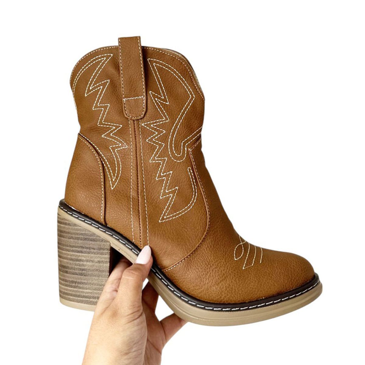 GENERICO - Bota Mujer Bordado Texana Taco 7 2086L-75 Color Camel