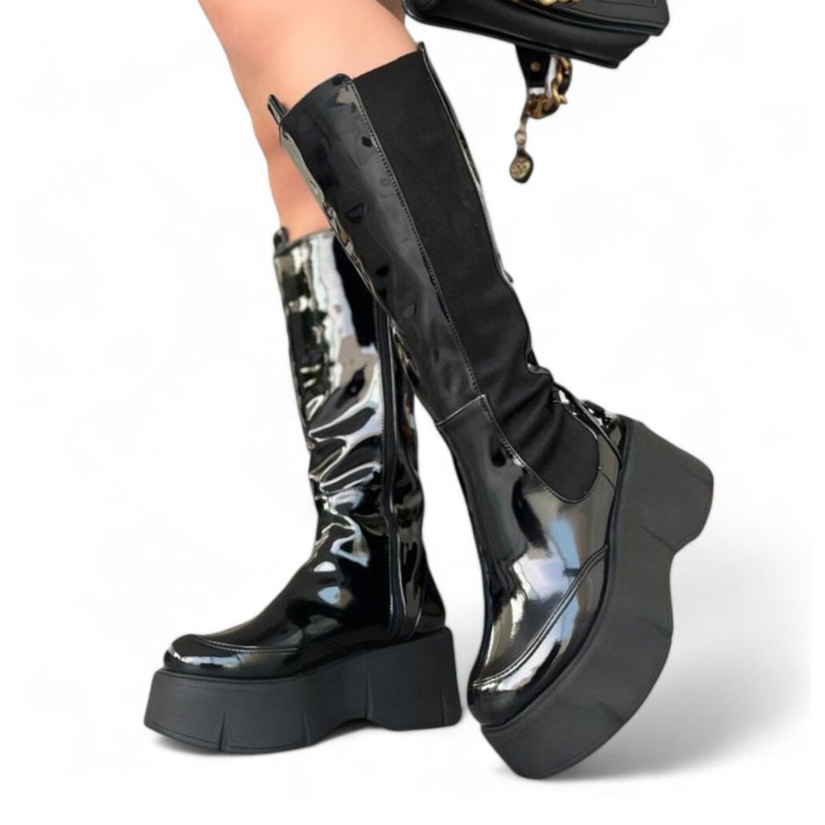 GENERICO - Bota Mujer Especial Plataforma 7 Charol 2086L-75 Color Negro