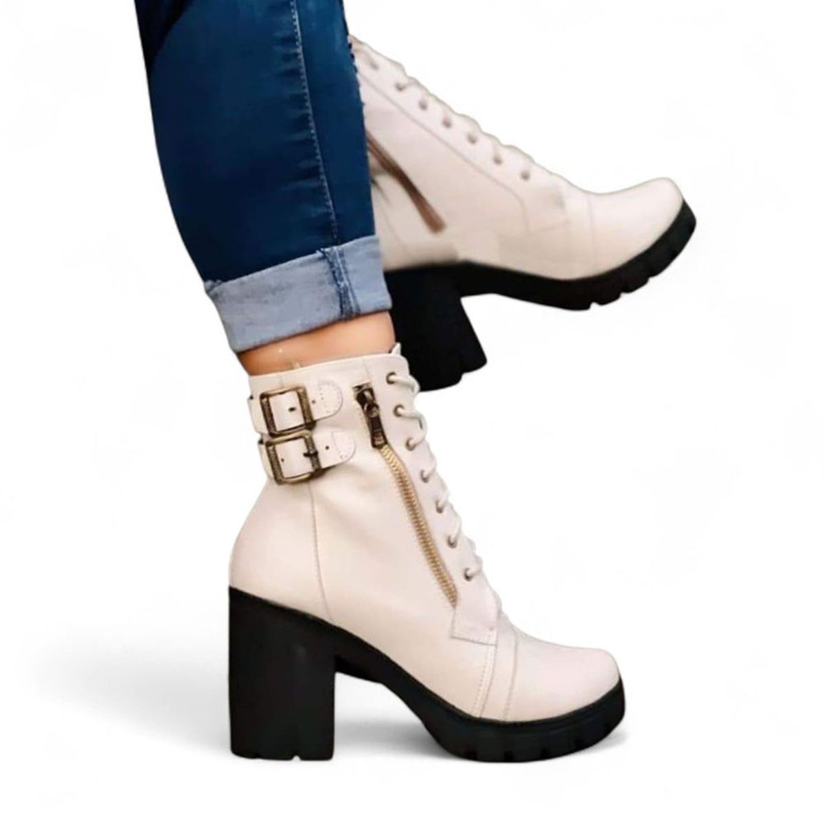 GENERICO - Botin Mujer Cierre Taco 7 2086L-60 Color Beige