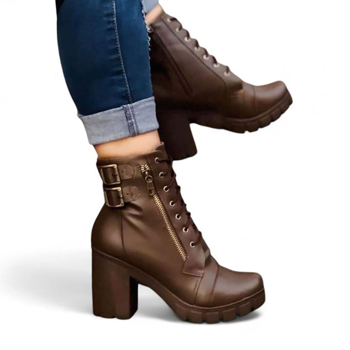 GENERICO - Botin Mujer Cierre Taco 7 2086L-60 Color Marron