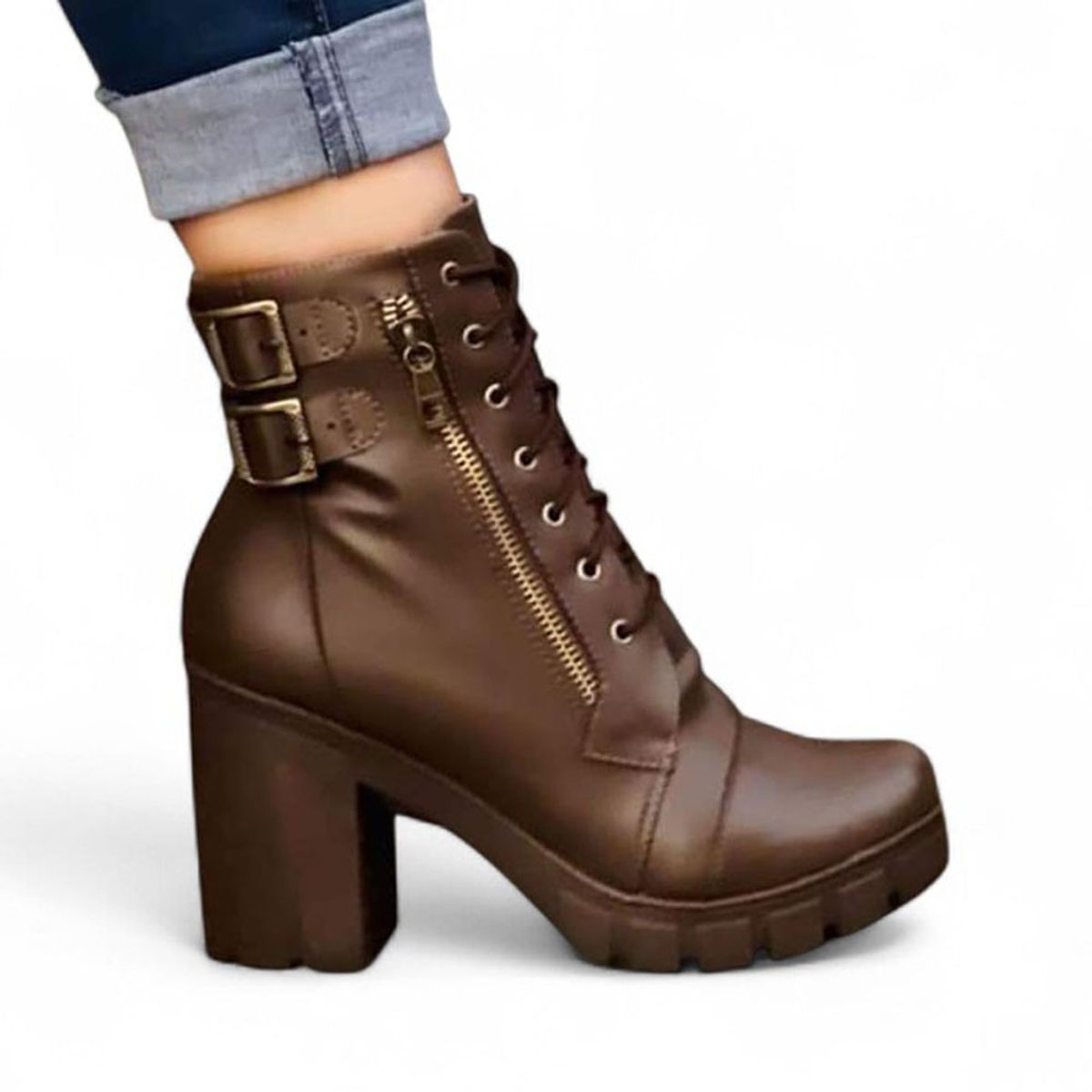 GENERICO - Botin Mujer Cierre Taco 7 2086L-60 Color Marron