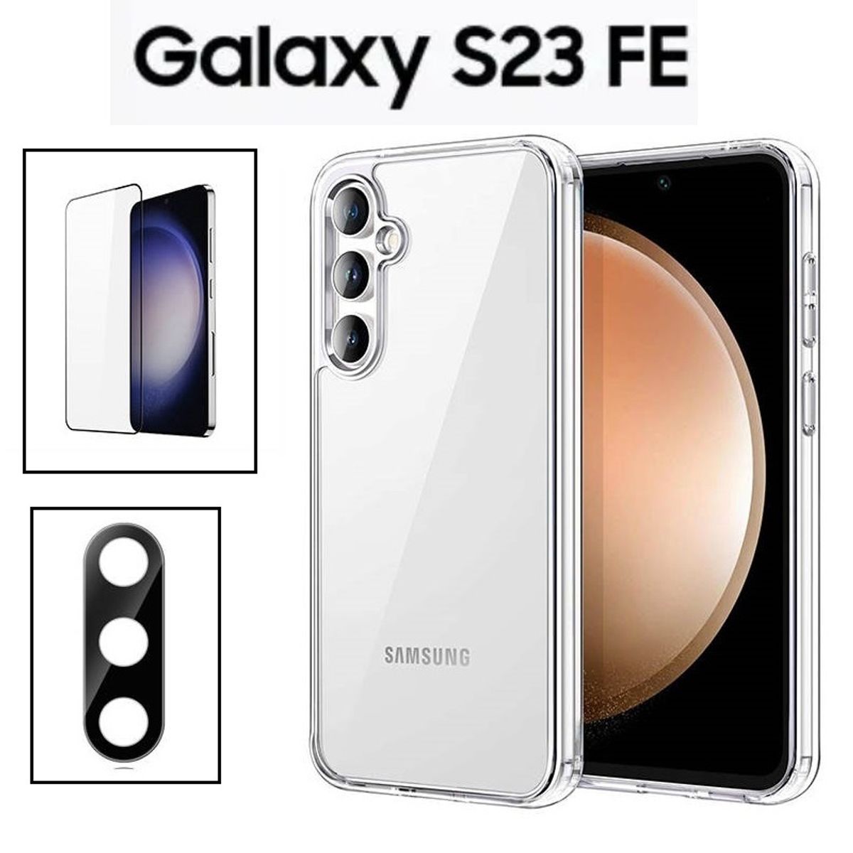 GENERICO - Case funda transparente para galaxy s23 fe con mica vidrio y camara