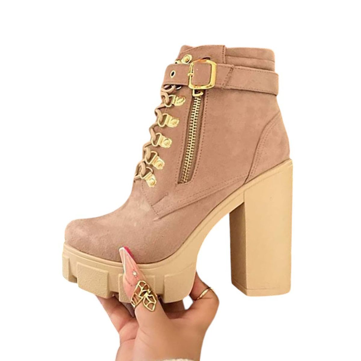 GENERICO - Botin Mujer Taco 12 Correa 2086L-70 Color Beige