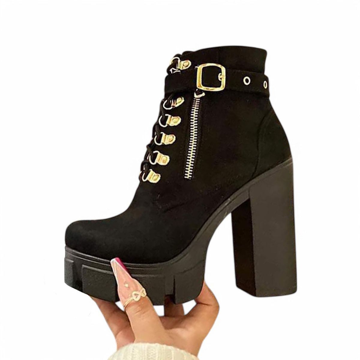 GENERICO - Botin Mujer Taco 12 Correa 2086L-70 Color Negro