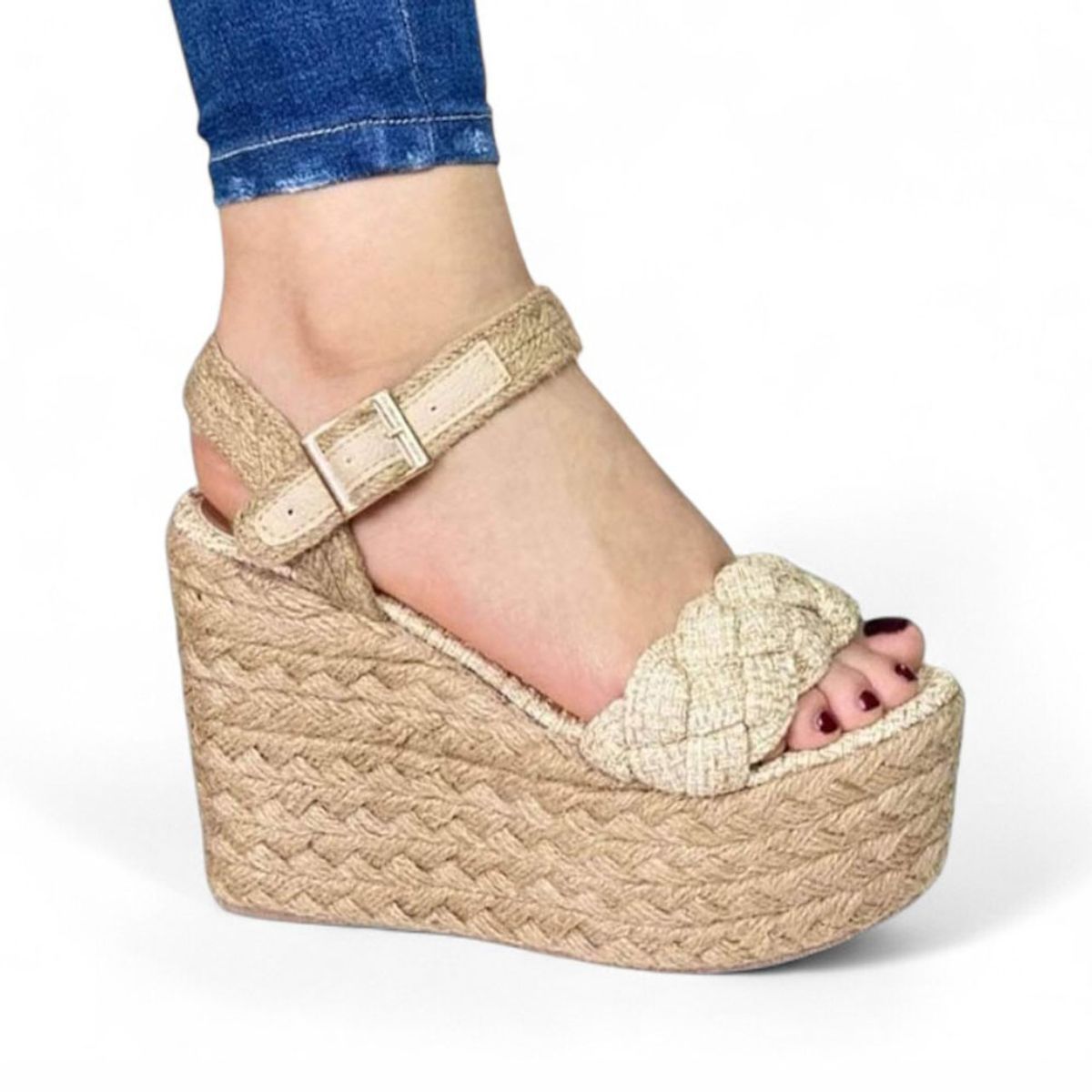 GENERICO - Sandalia Mujer Taco 12 Plataforma 5 2086L-55 Color Beige