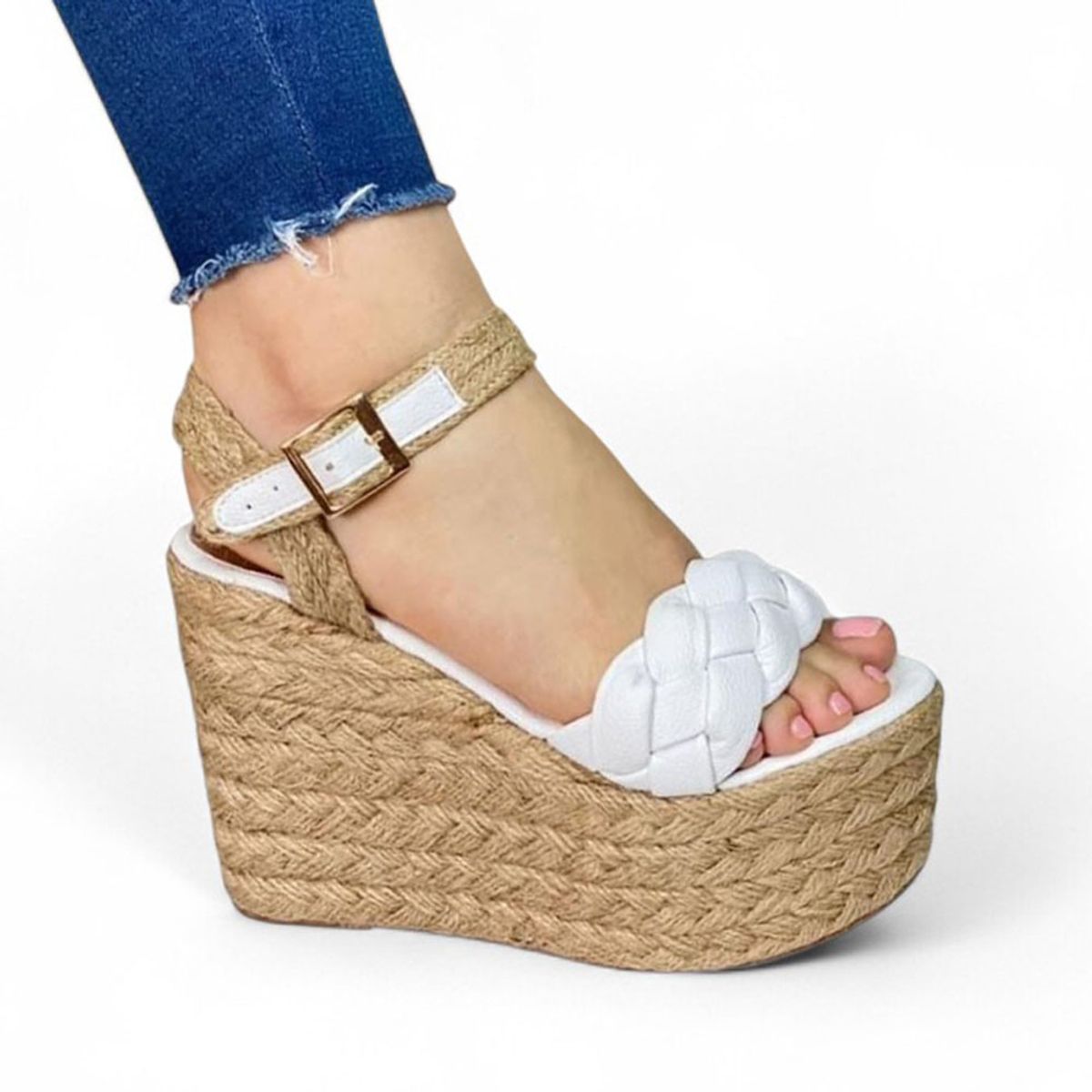 GENERICO - Sandalia Mujer Taco 12 Plataforma 5 2086L-55 Color Blanco