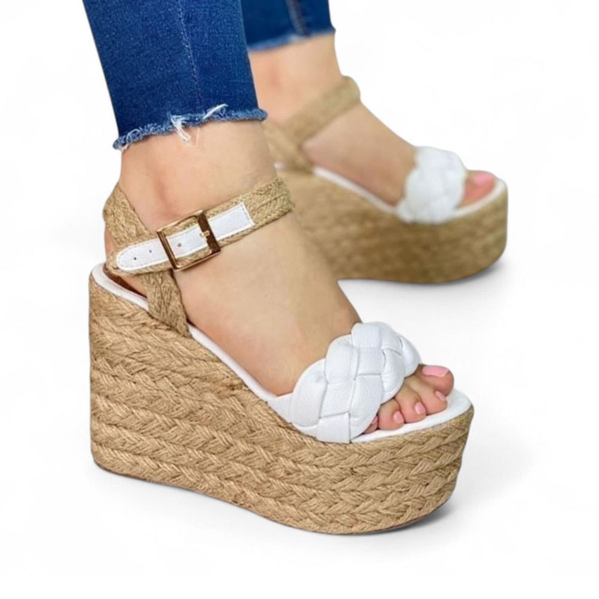 GENERICO - Sandalia Mujer Taco 12 Plataforma 5 2086L-55 Color Blanco