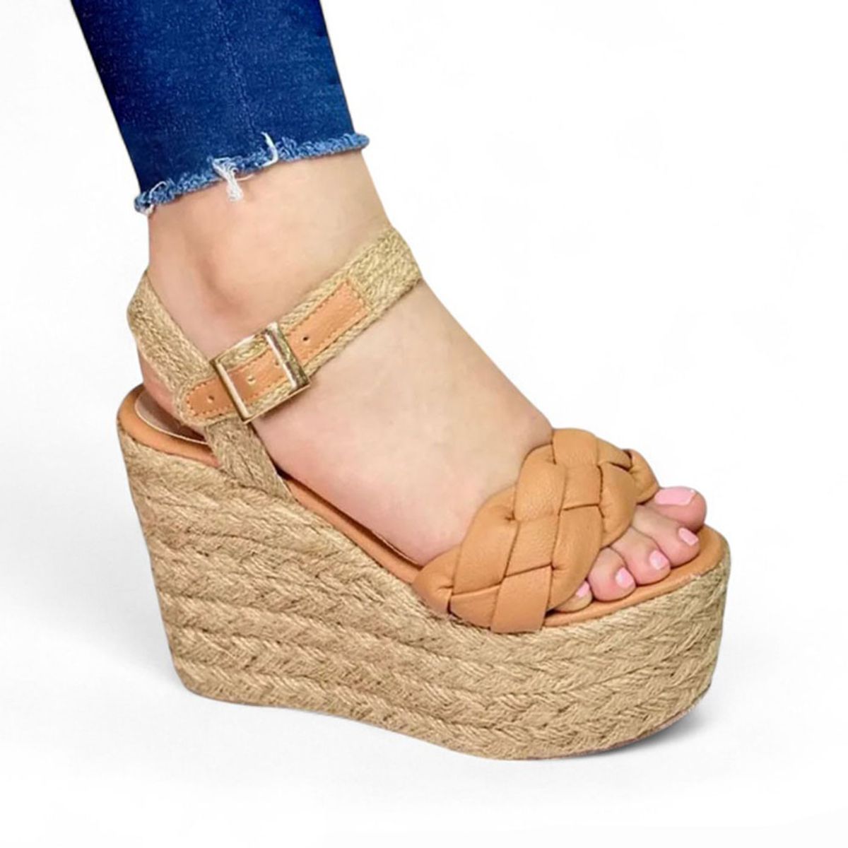 GENERICO - Sandalia Mujer Taco 12 Plataforma 5 2086L-55 Color Camel