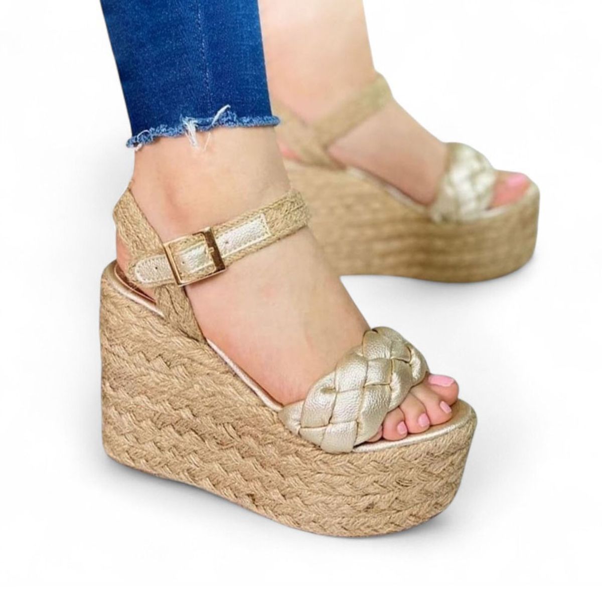 GENERICO - Sandalia Mujer Taco 12 Plataforma 5 2086L-55 Color Dorado