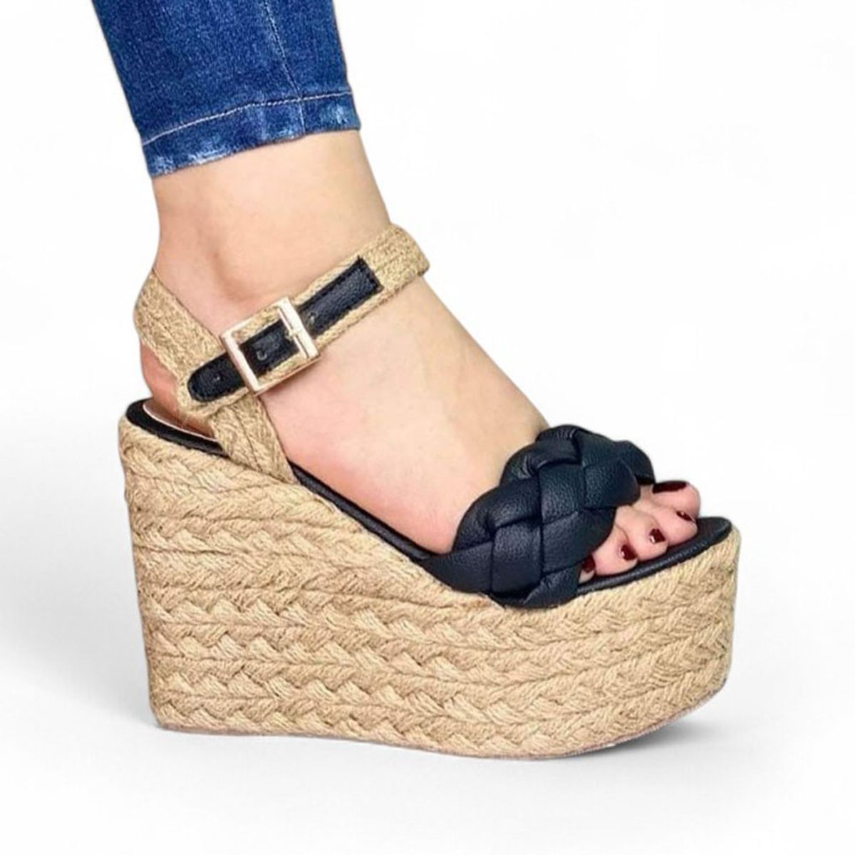 GENERICO - Sandalia Mujer Taco 12 Plataforma 5 2086L-55 Color Negro
