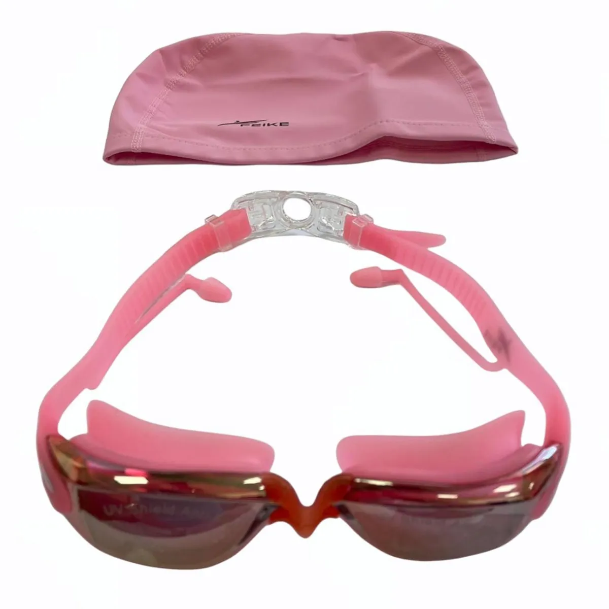 FEIKE - Lentes Natación Rosados HD Protección UV con Gorro Elastico