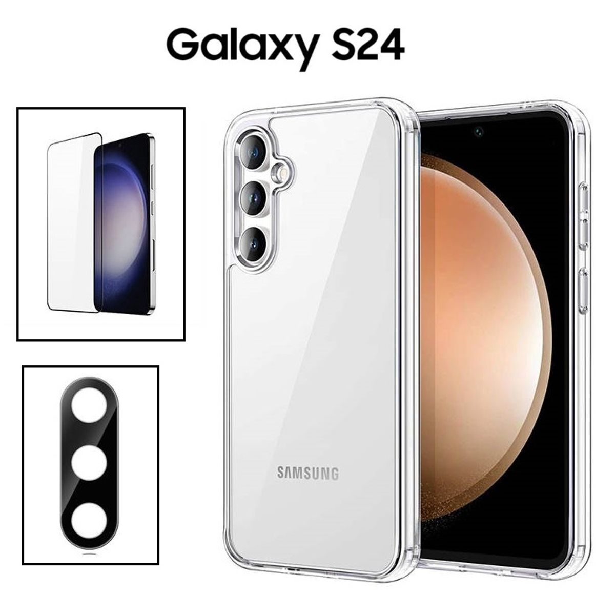 GENERICO - Case funda transparente para galaxy s24 con mica vidrio y camara