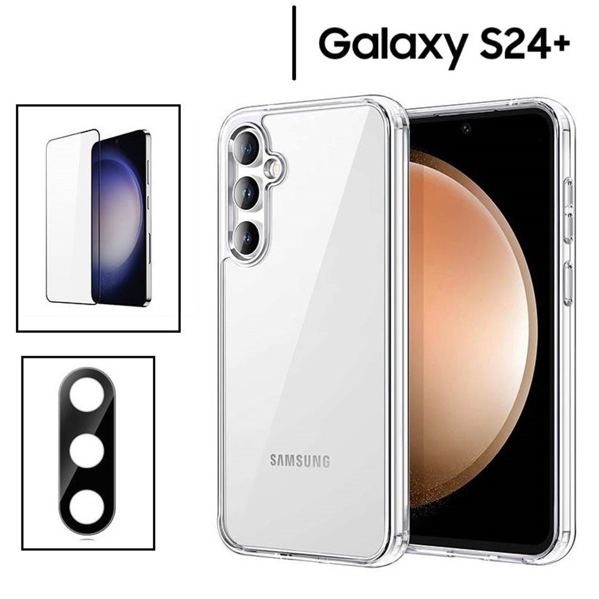 GENERICO - Case funda transparente para galaxy s24 plus con mica vidrio y camara