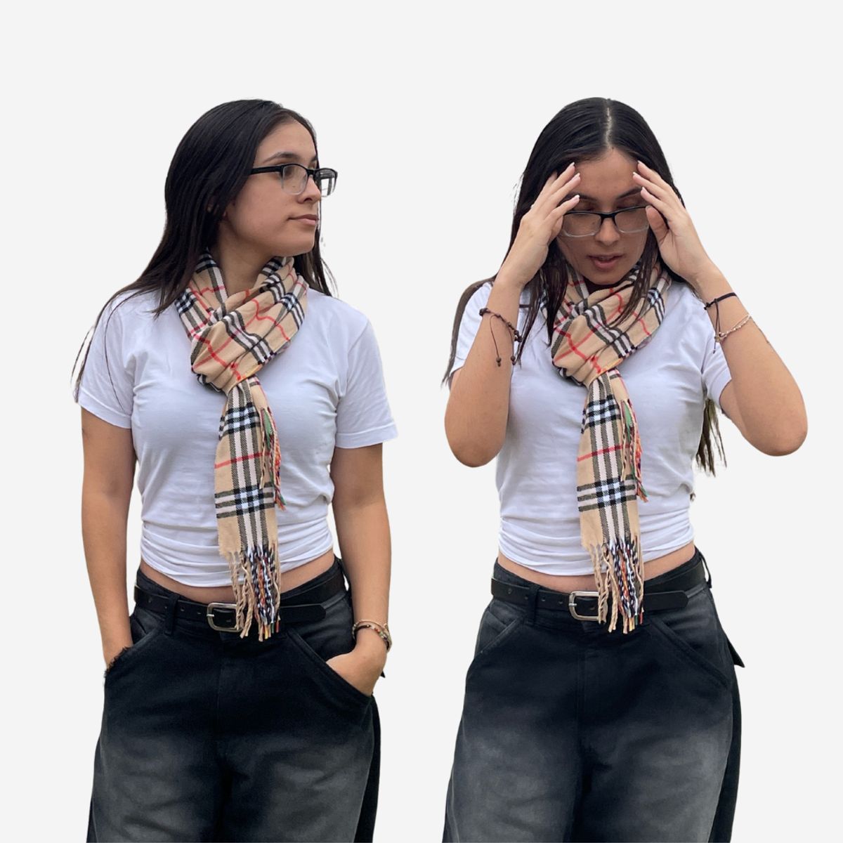 KAST PE - Bufanda Chalina Inti de cuadros Unisex Beige