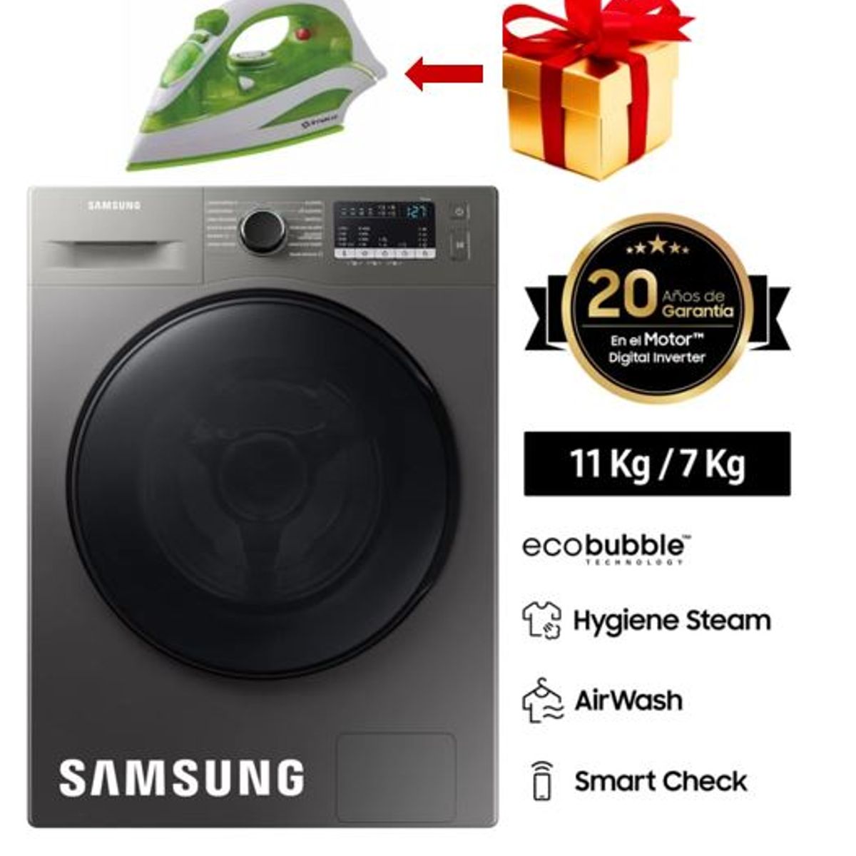 SAMSUNG - LAVASECA SAMSUNG 11 KG 7 KG CARGA FRONTAL WD11T4046BX/PE + PLANCHA IMACO